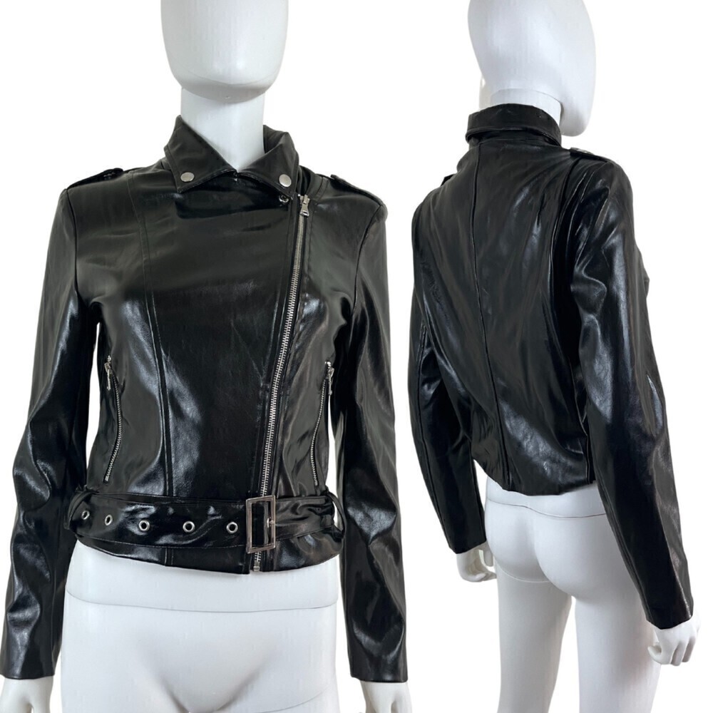 I.AM.GIA Women Size S Black Vegan Leather Full Zip Asymmetrical Jacket FLAWED*